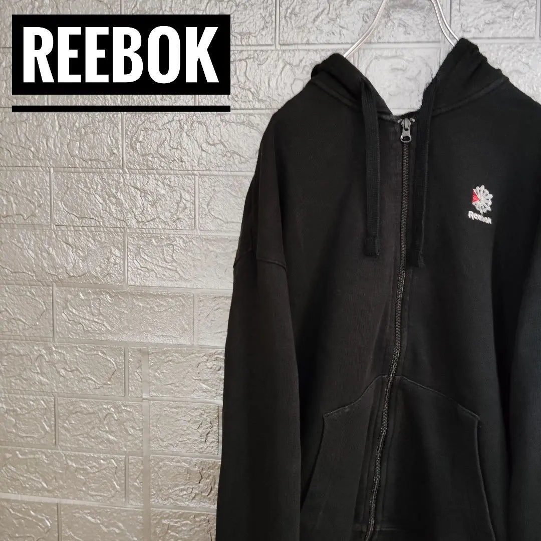 Reebok made overseas Reebok vintage zip sweatshirt hoodie black L one point embroidery