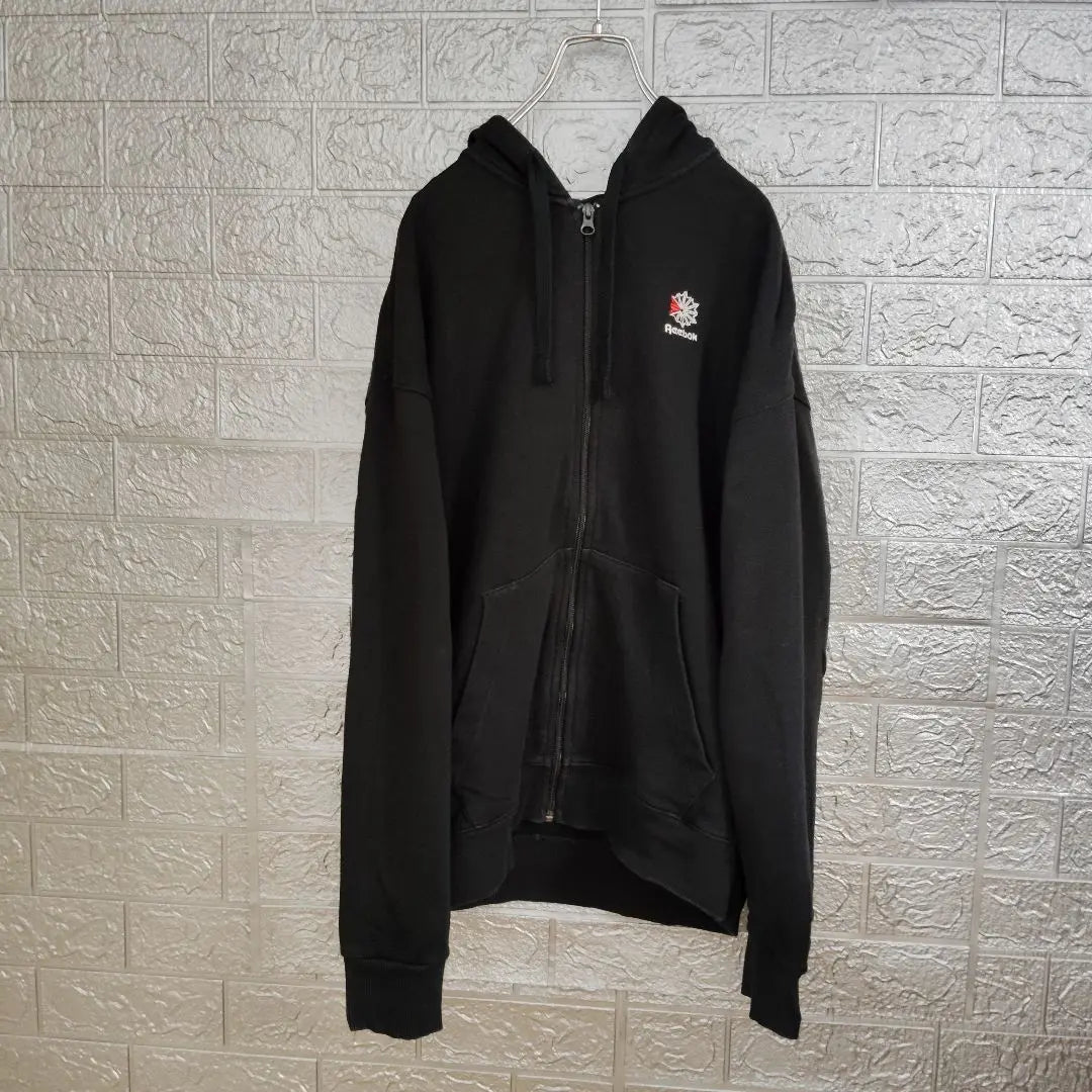 Reebok made overseas Reebok vintage zip sweatshirt hoodie black L one point embroidery