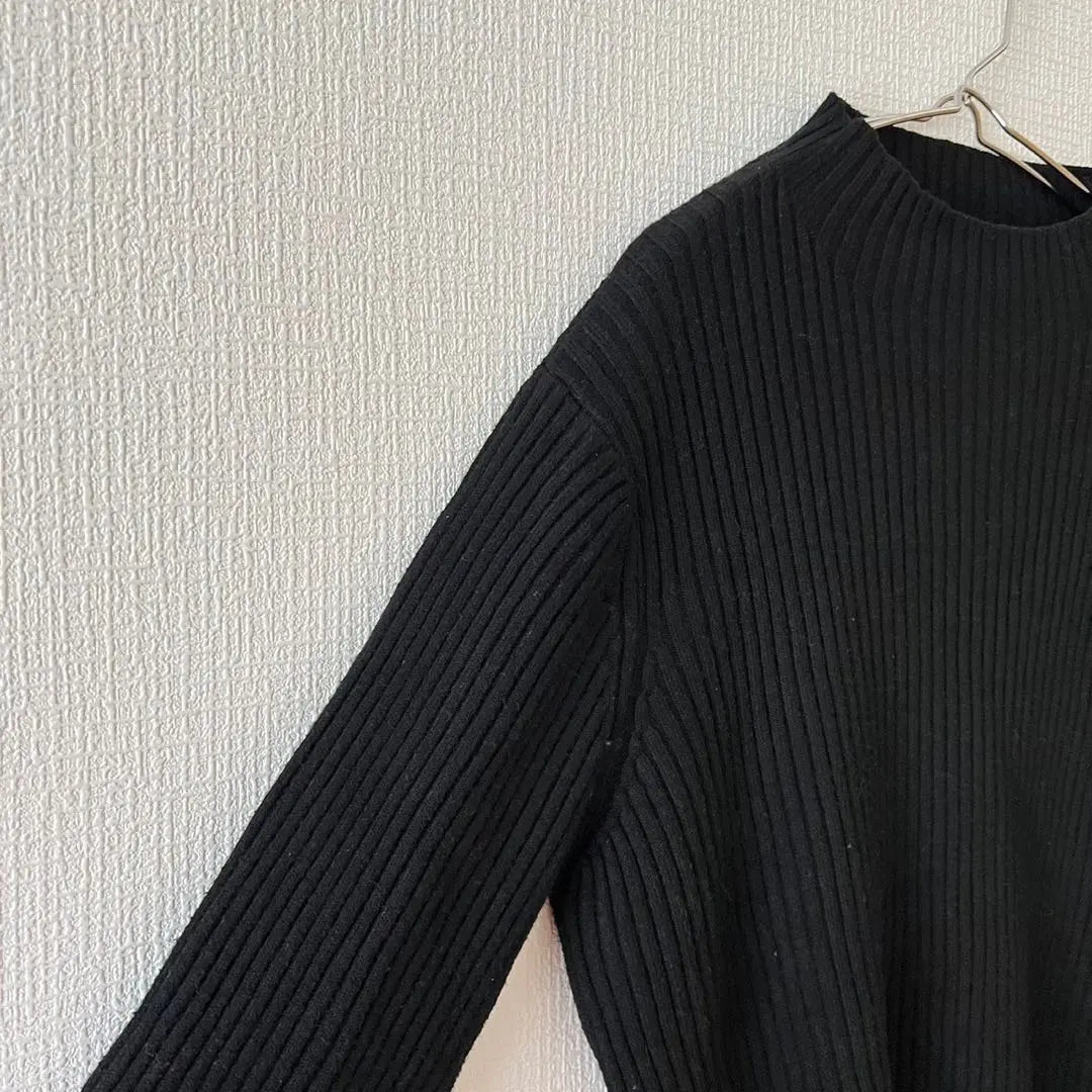 ☆ [Millennial Generation] Knit High Neck Button Cuffs Hem Slit F