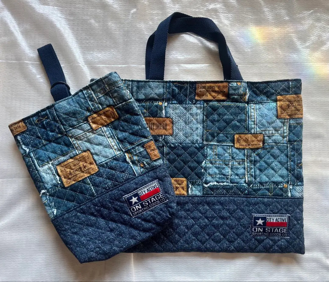 Denim print lesson bag and shoe holder