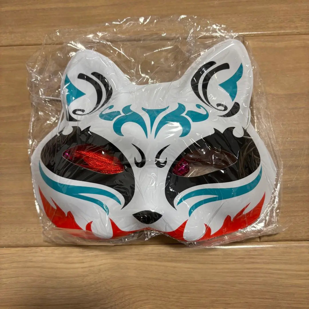 Mask, fox mask, half-sided, cat mask, bell, set of 3, fox, Japanese style, costume, blue, red