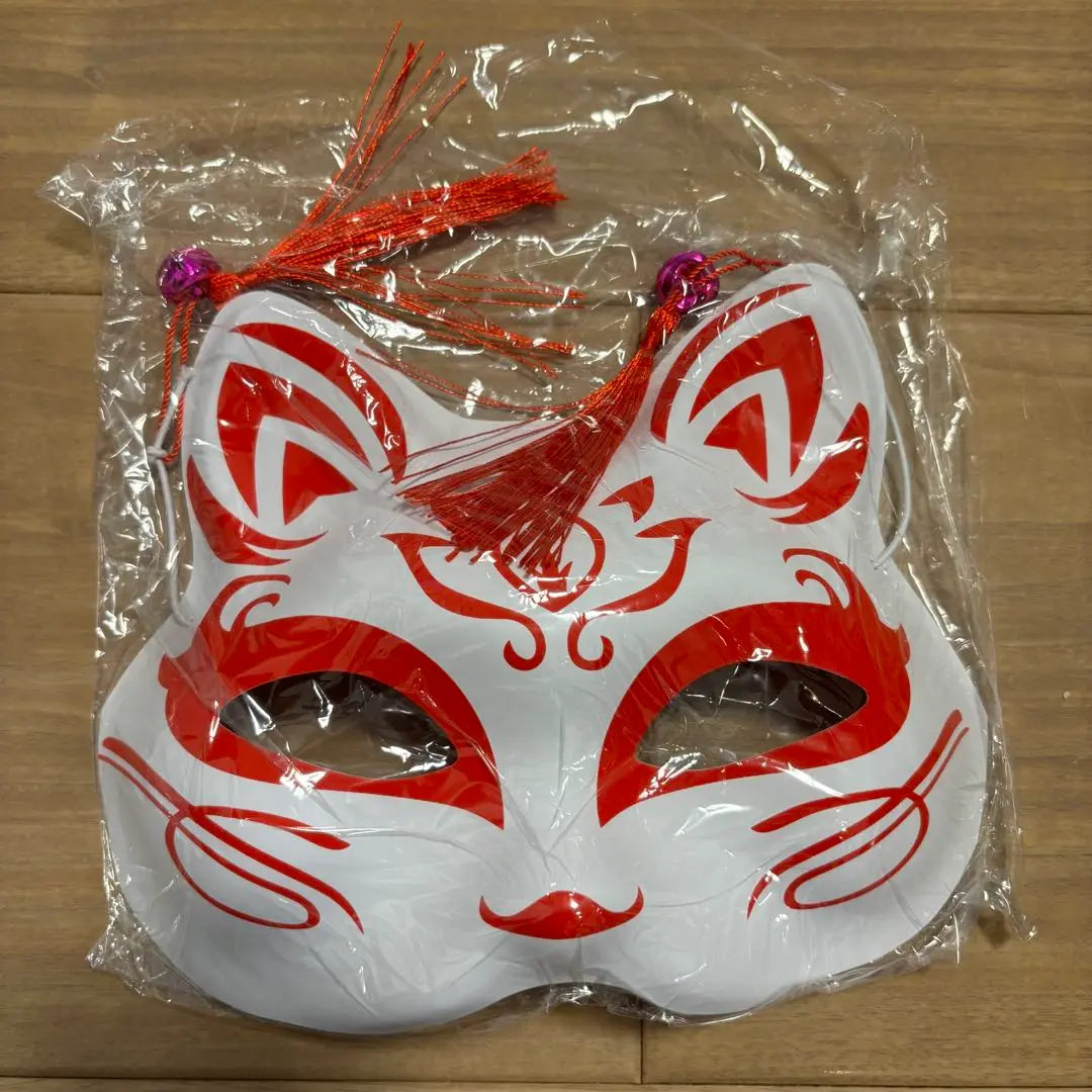 Mask, fox mask, half-sided, cat mask, bell, set of 3, fox, Japanese style, costume, blue, red