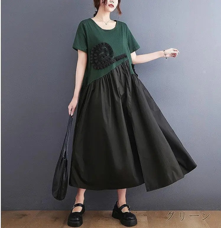 Large size for women, spring and summer, long dress, short sleeves