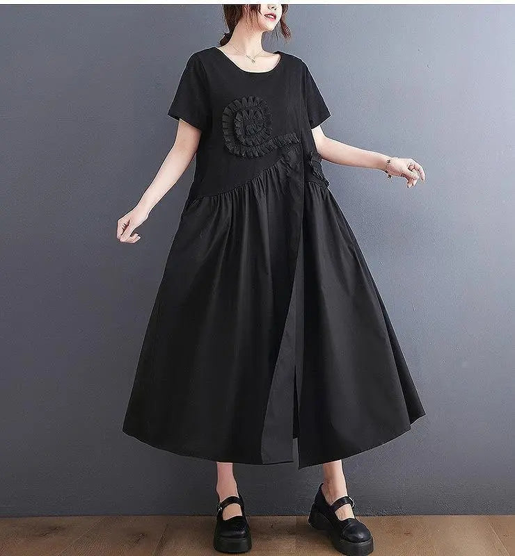 Large size for women, spring and summer, long dress, short sleeves