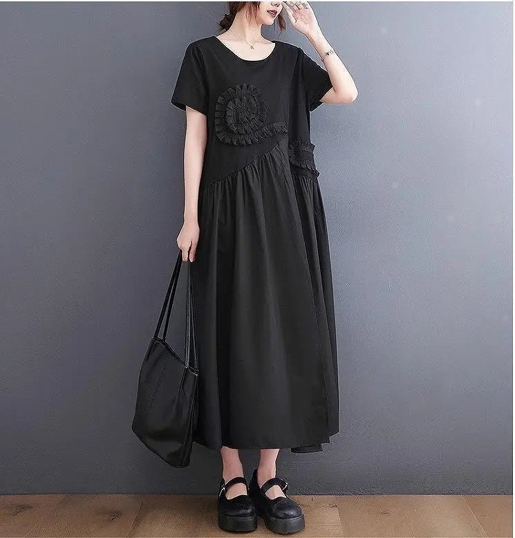 Large size for women, spring and summer, long dress, short sleeves