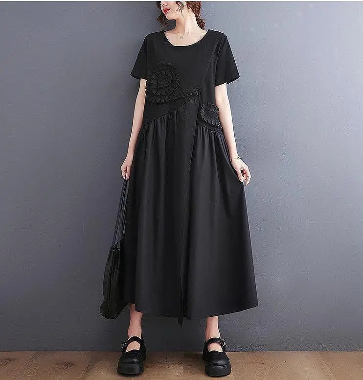 Large size for women, spring and summer, long dress, short sleeves