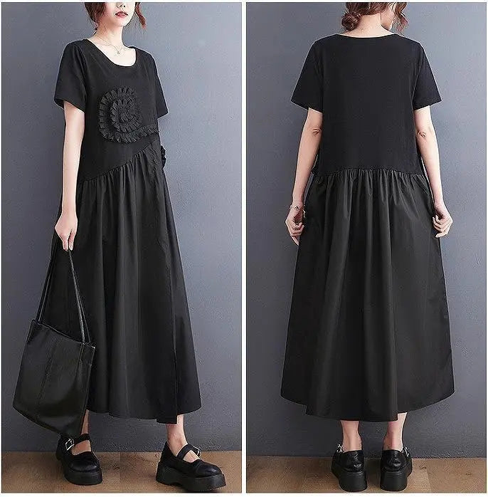 Large size for women, spring and summer, long dress, short sleeves