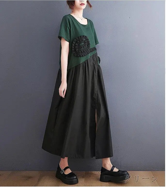 Large size for women, spring and summer, long dress, short sleeves