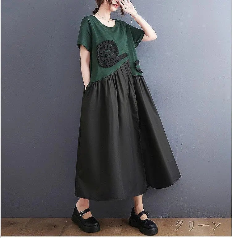 Large size for women, spring and summer, long dress, short sleeves