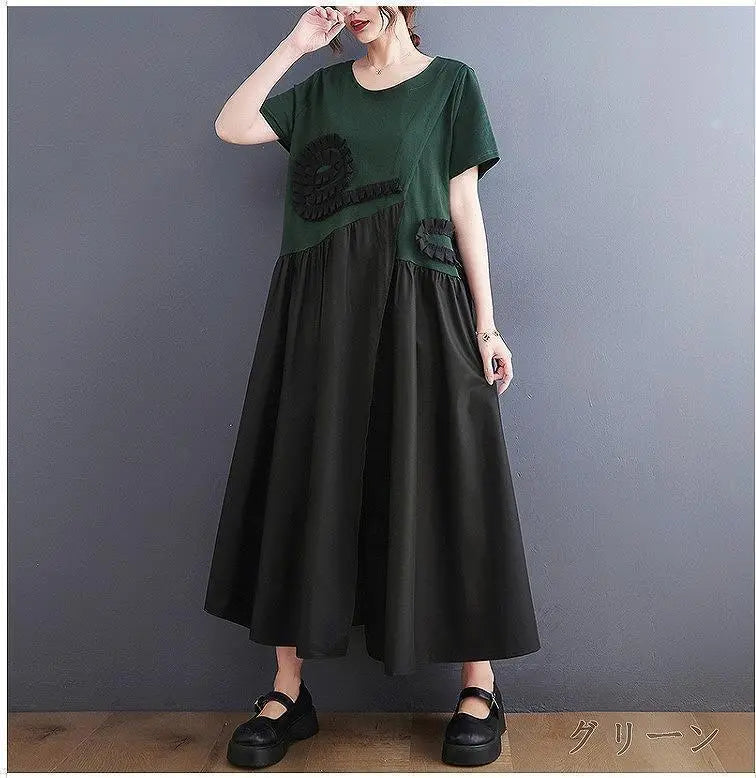 Large size for women, spring and summer, long dress, short sleeves