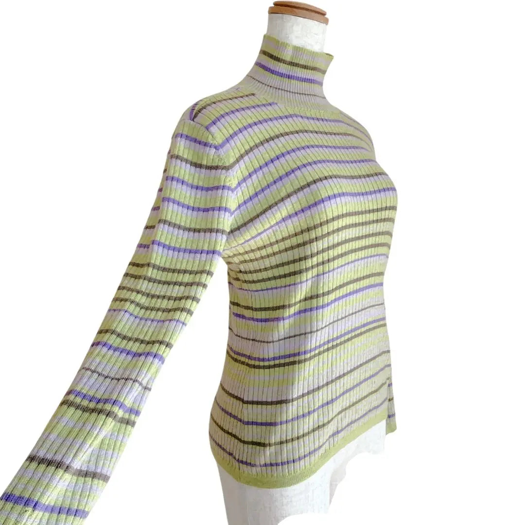 [Women's] High neck sweater, long sleeves, knit Italian yarn, wool, colorful border