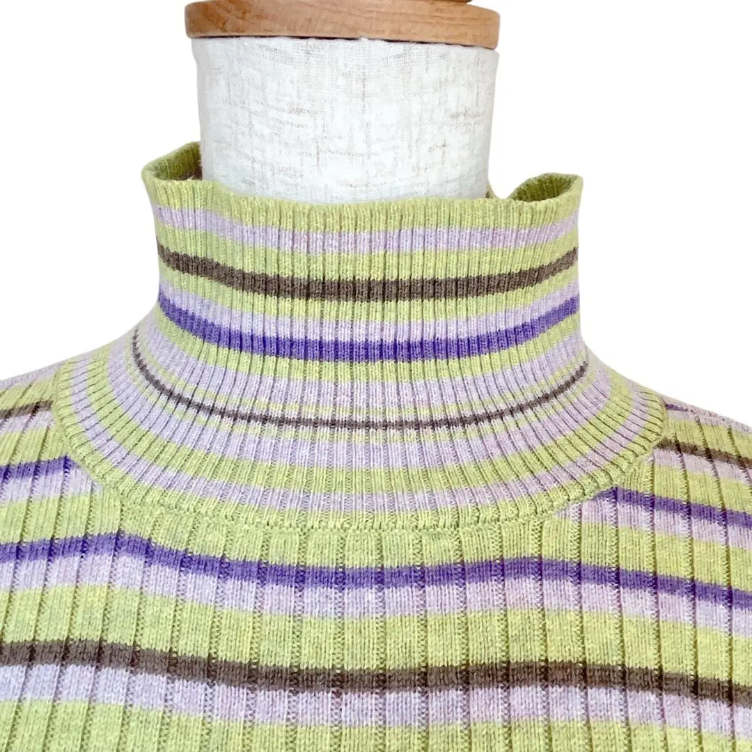 [Women's] High neck sweater, long sleeves, knit Italian yarn, wool, colorful border