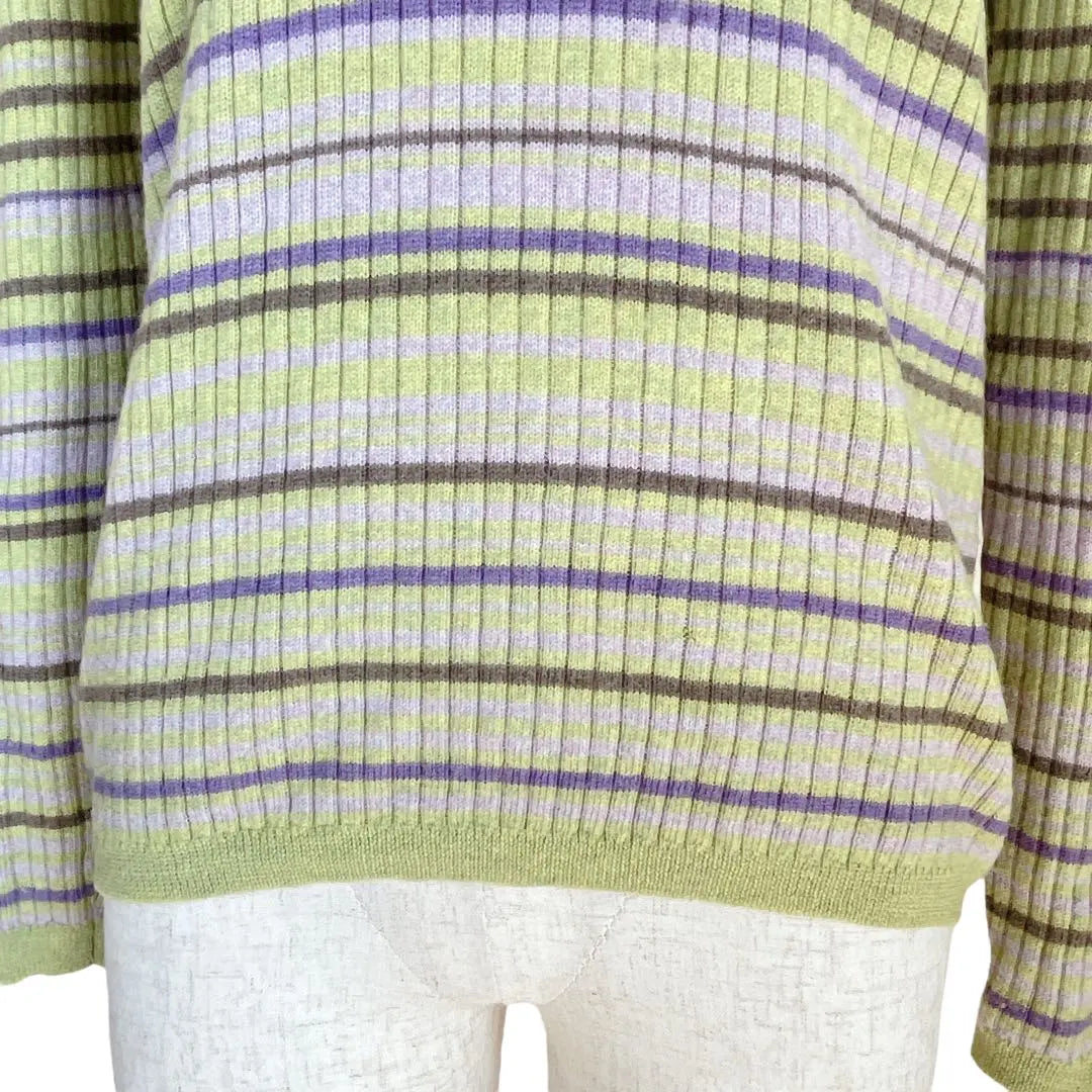 [Women's] High neck sweater, long sleeves, knit Italian yarn, wool, colorful border