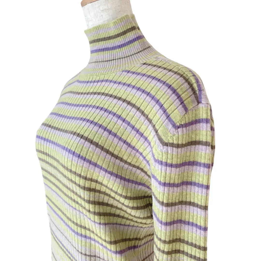 [Women's] High neck sweater, long sleeves, knit Italian yarn, wool, colorful border