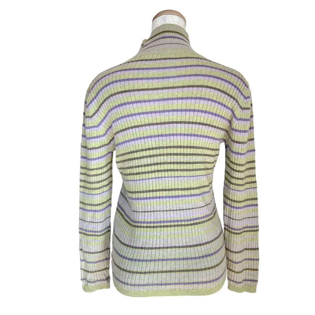 [Women's] High neck sweater, long sleeves, knit Italian yarn, wool, colorful border