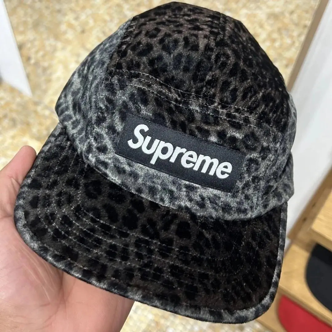 Supreme Leopard Velvet Camp Cap