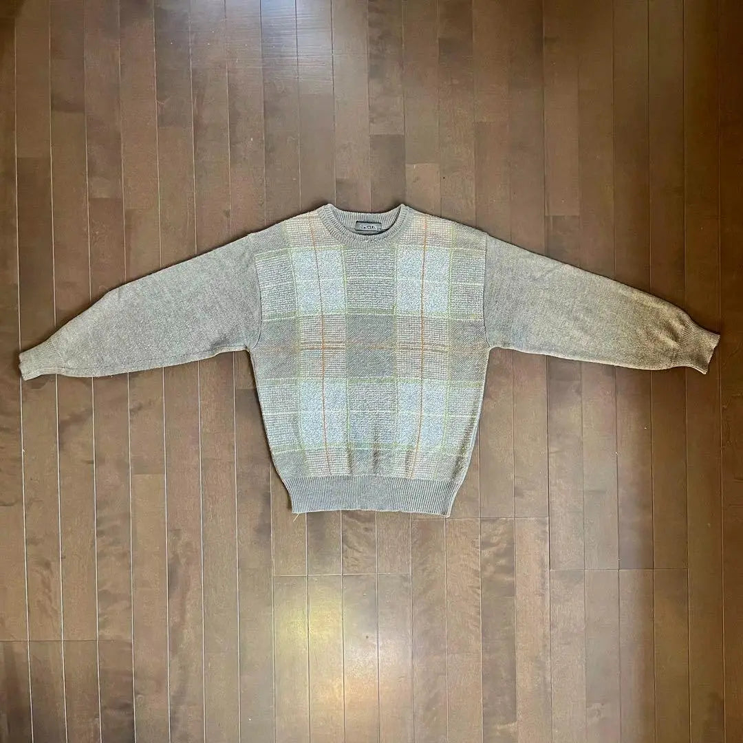 SPEALD Plaid Knit Sweater Brown Men's Old Clothes L UK Long Sleeve