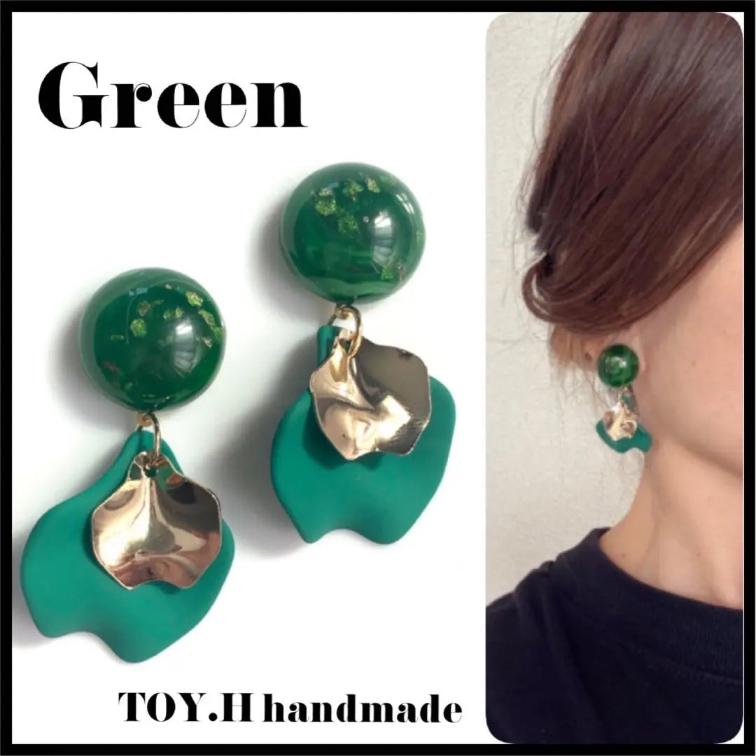 Green Circle Green Flower Handmade Earrings Earrings