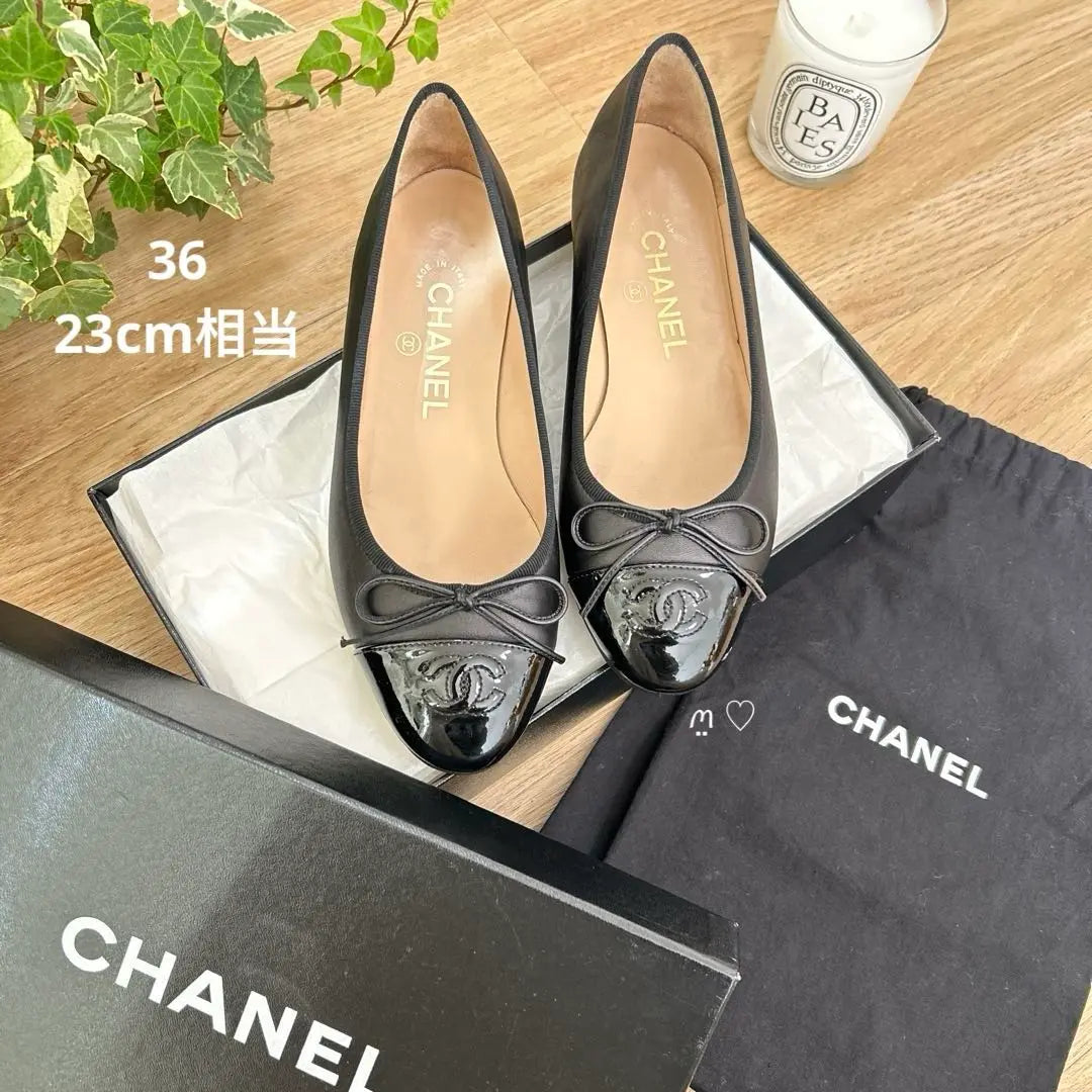 CHANEL Coco Mark Flat Pumps 36 23cm Ballet Shoes