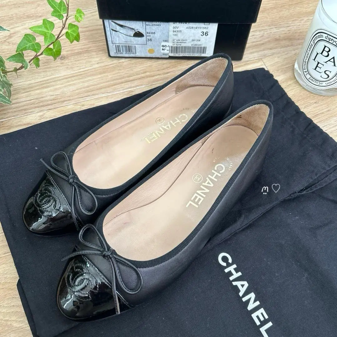 CHANEL Coco Mark Flat Pumps 36 23cm Ballet Shoes