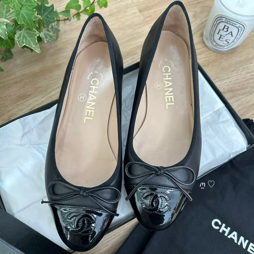 CHANEL Coco Mark Flat Pumps 36 23cm Ballet Shoes