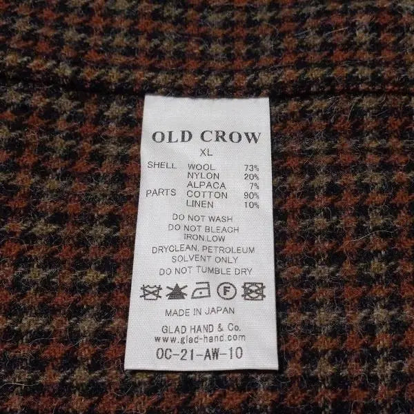 OLD CROW Wool Alpaca Check Shirt Orange XL Tag included | 極美 OLD CROW ウール アルパカ チェックシャツ オレンジXL タグ付属