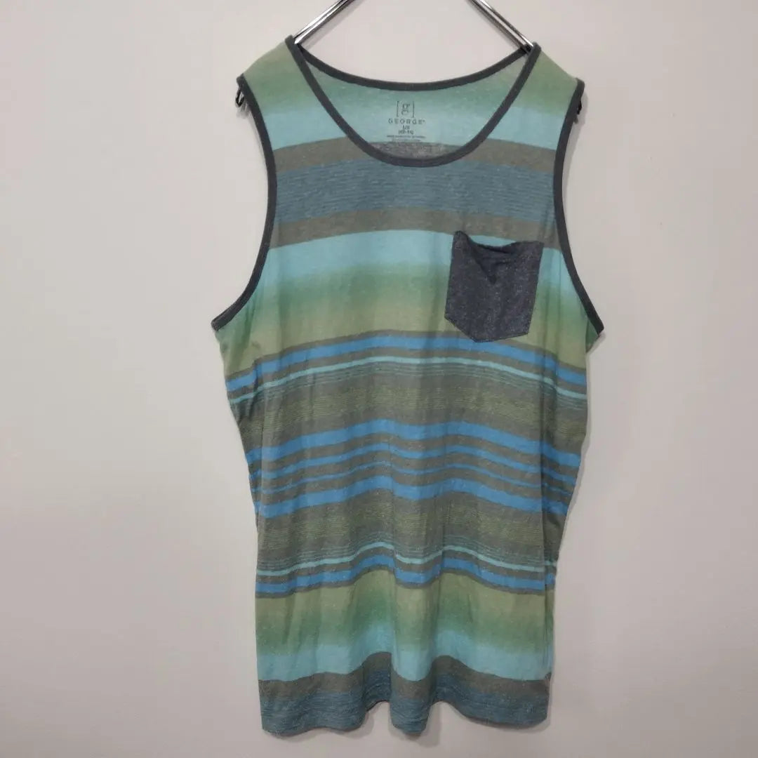 USA Vintage GEORGE Tank Top L Green Blue Border