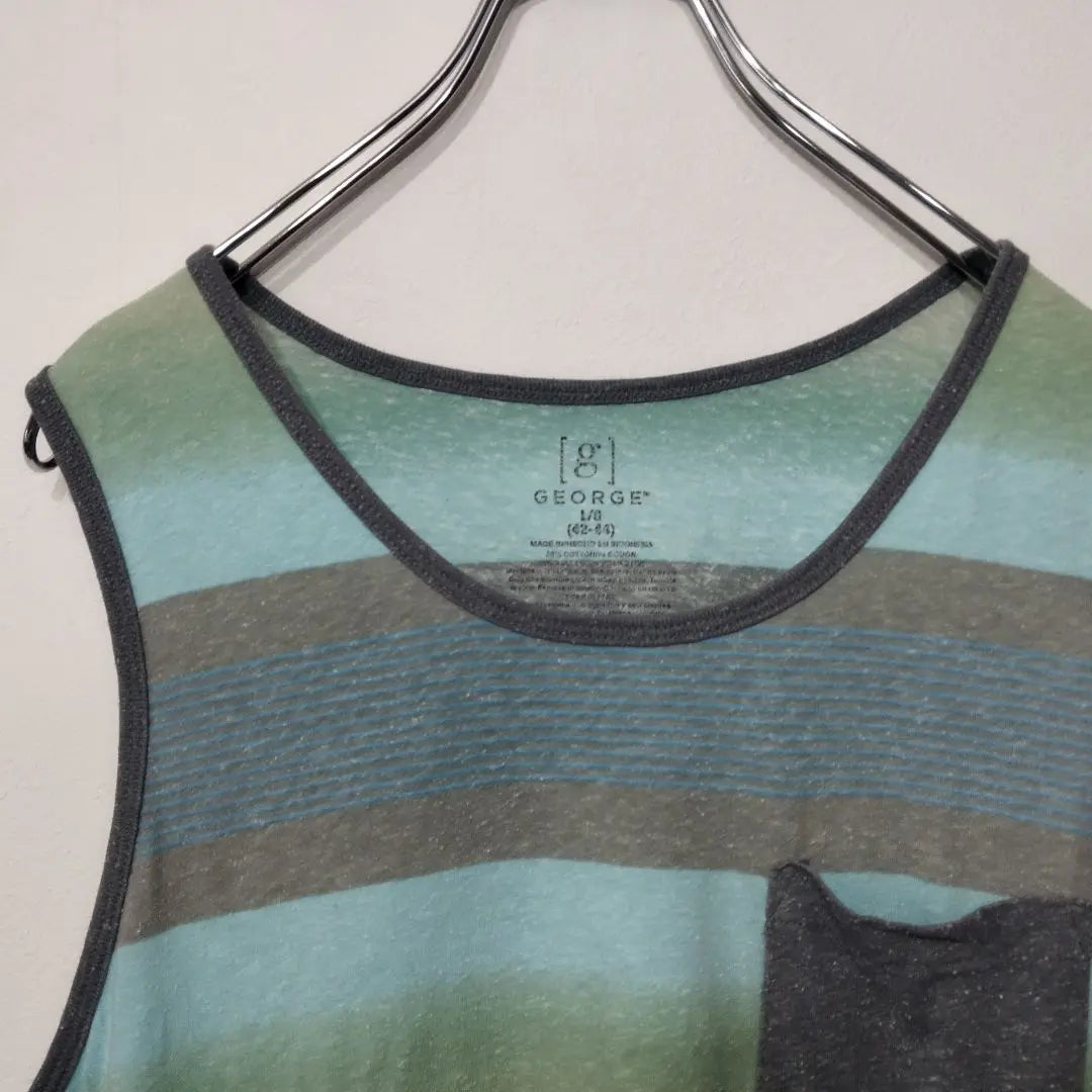 USA Vintage GEORGE Tank Top L Green Blue Border