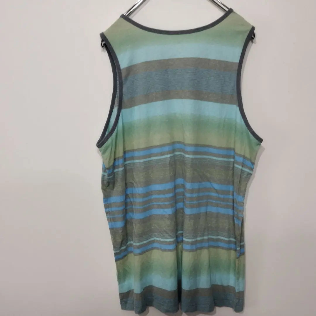 USA Vintage GEORGE Tank Top L Green Blue Border