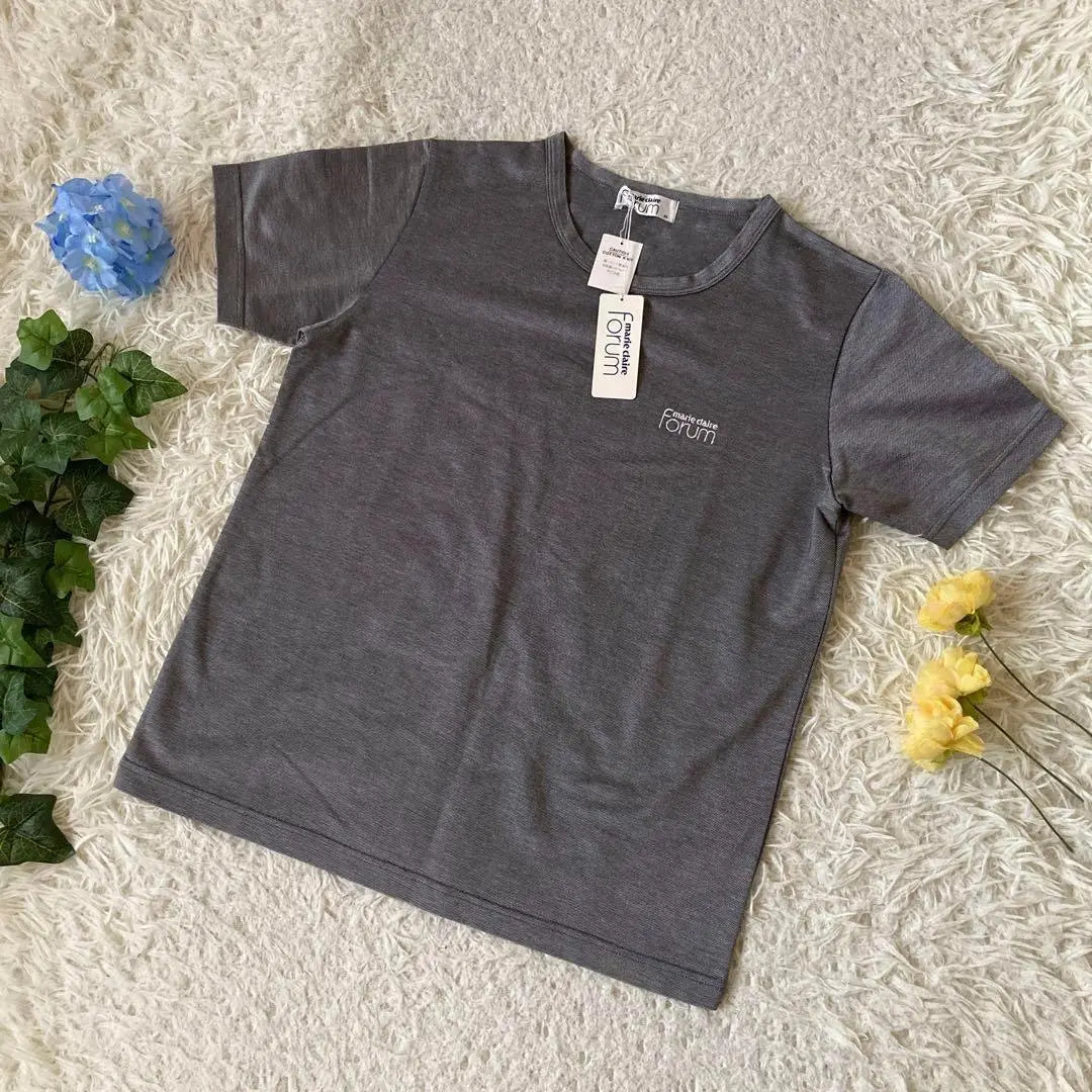 New unused Mariclail Forum Short Sleeve T -shirt Gray logo embroidery Made in Japan M | 新品未使用　マリクレールフォーラム　半袖Tシャツ　グレー　ロゴ刺繍　日本製　M