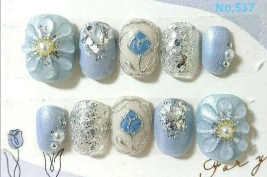 ・Nail Tip No. 537 Tulip Nails❁⃘*Plump Flower Blue (light blue)