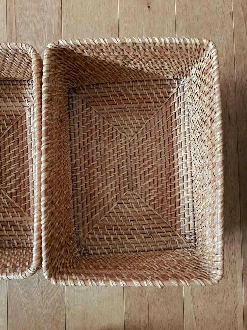 MUJI Overlaid Rattan Basket Basket Basket Knitted Rectangular Box