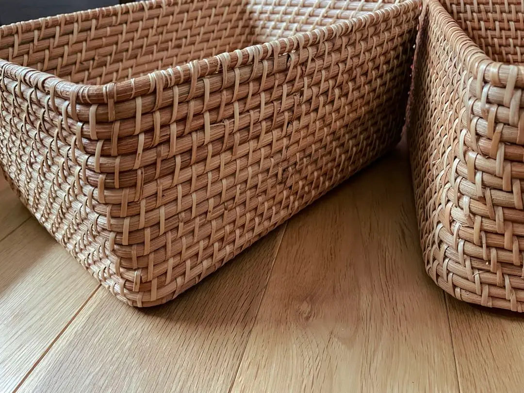 MUJI Overlaid Rattan Basket Basket Basket Knitted Rectangular Box