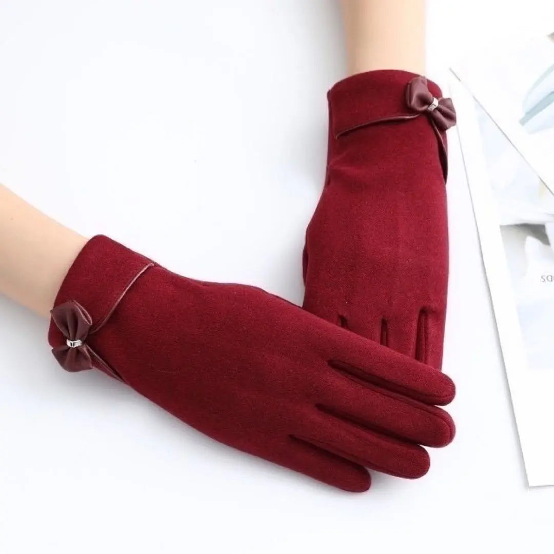 Gloves for women, smartphone compatible, cold protection, fleece lining, red, wine, ribbon, gloves, popular