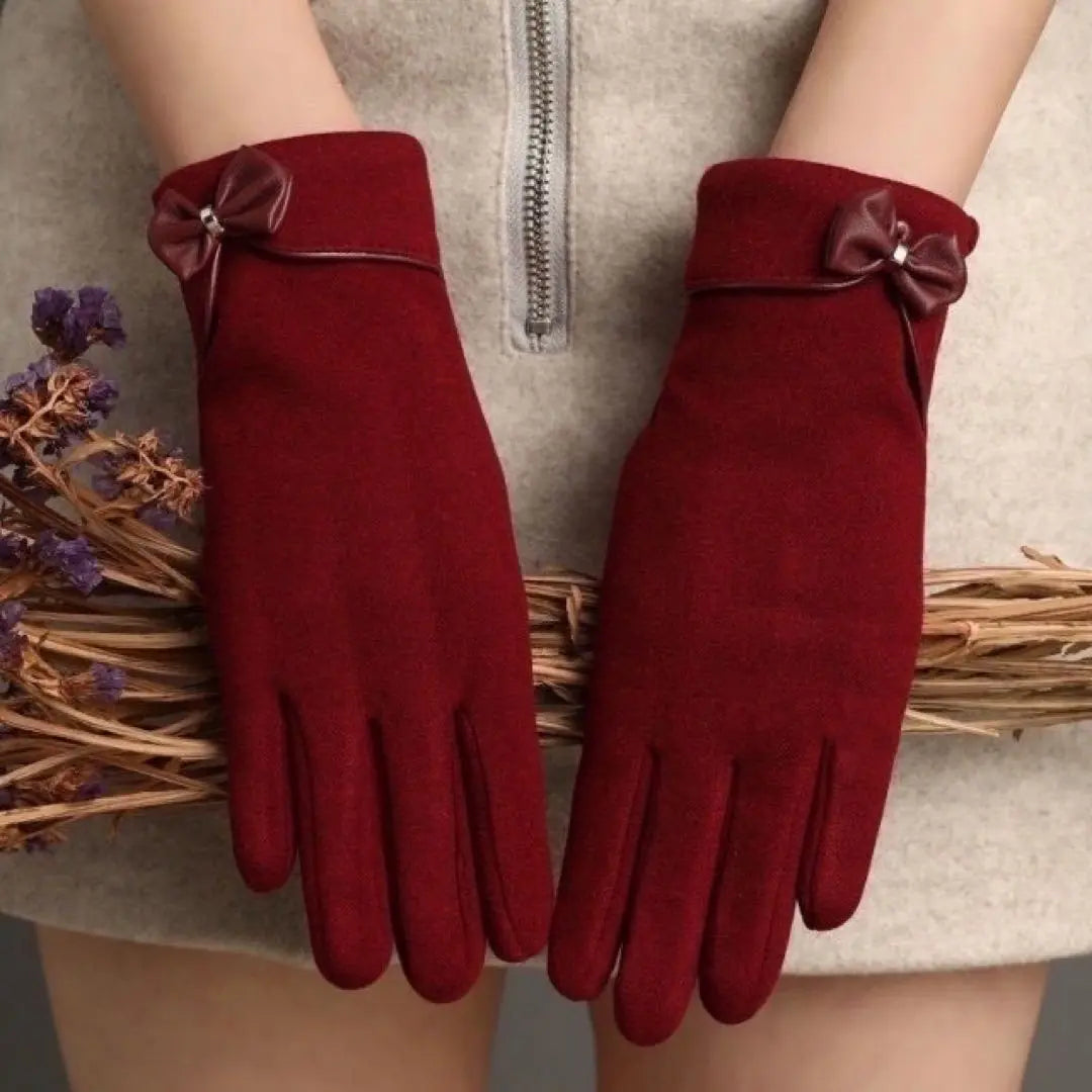 Guantes para mujer, compatibles con smartphone, protección contra el frío, forro polar, rojo, vino, cinta, guantes, popular