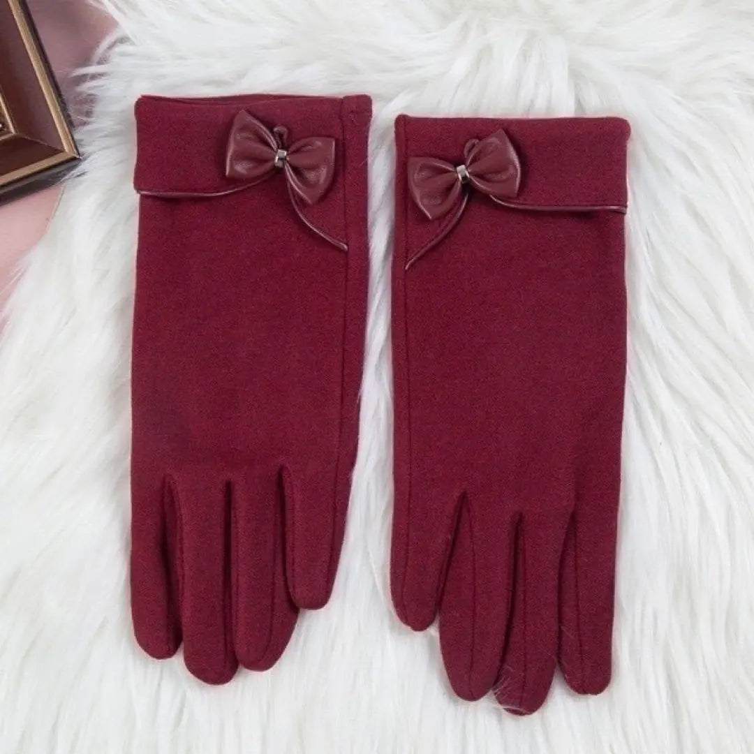 Gloves for women, smartphone compatible, cold protection, fleece lining, red, wine, ribbon, gloves, popular