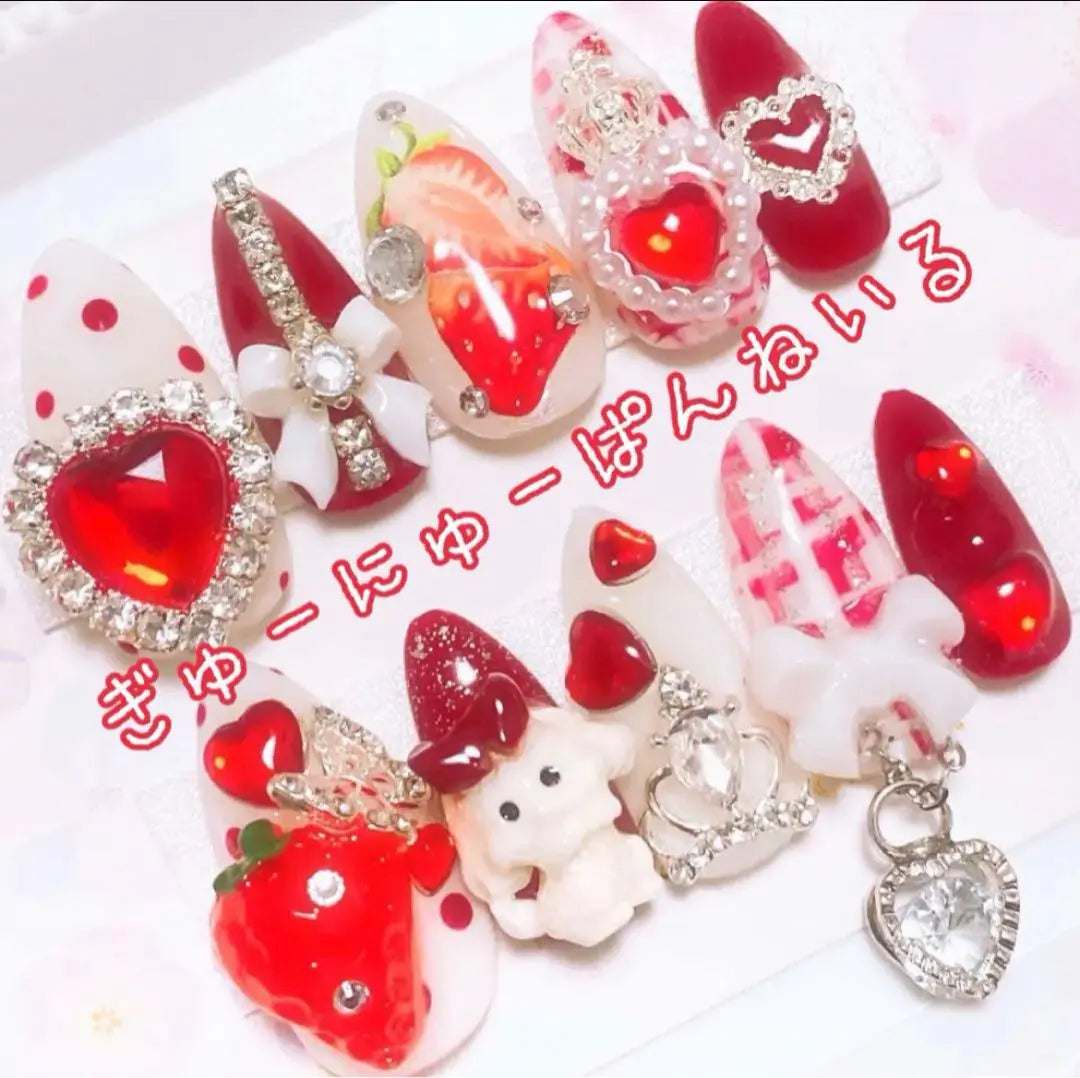 Nail chip mass production mine white red strawberry spring check No.351