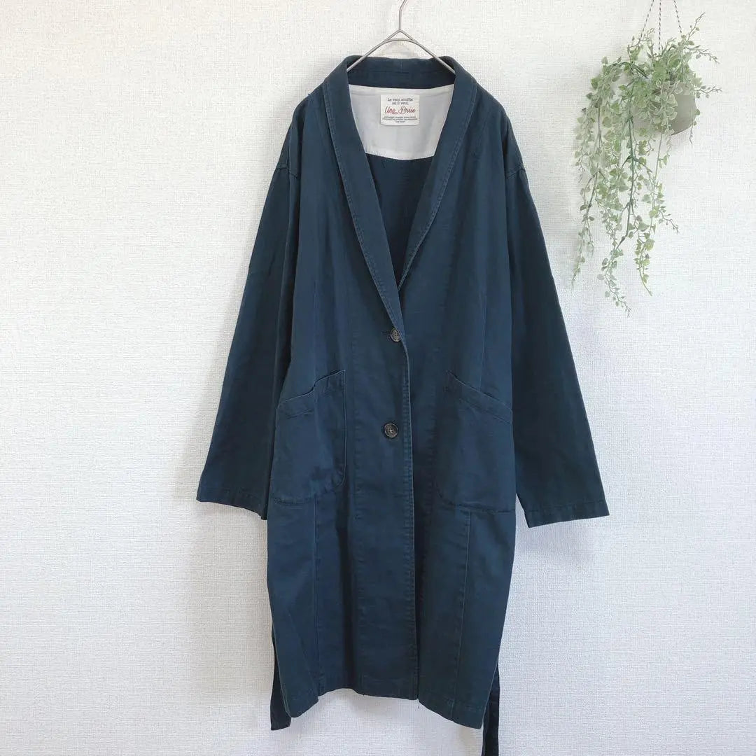 Long coat 100% cotton waist ribbon women's outerwear simple F