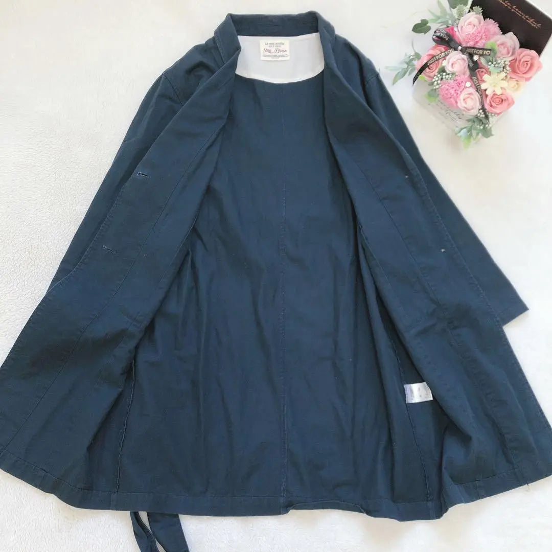 Long coat 100% cotton waist ribbon women's outerwear simple F