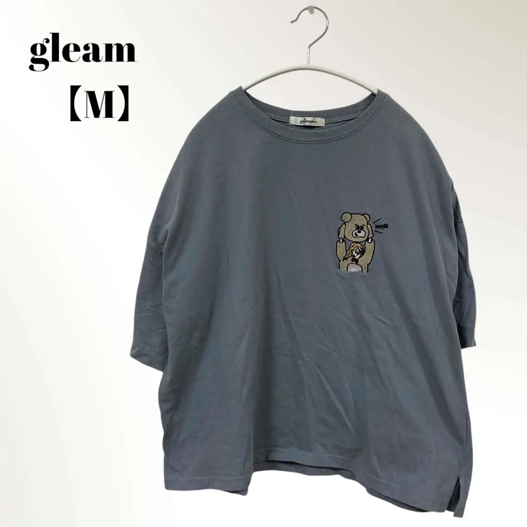 Easy to wear ✨ GLEAM green [M] Short sleeve bear short sleeve T -shirt blue