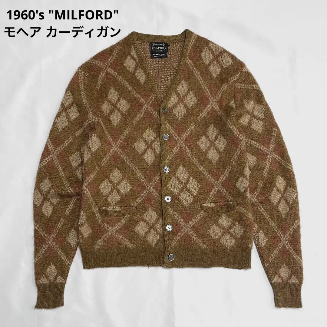 Cárdigan de mohair con estampado de rombos "MILFORD" de los años 60, largo hasta el pie