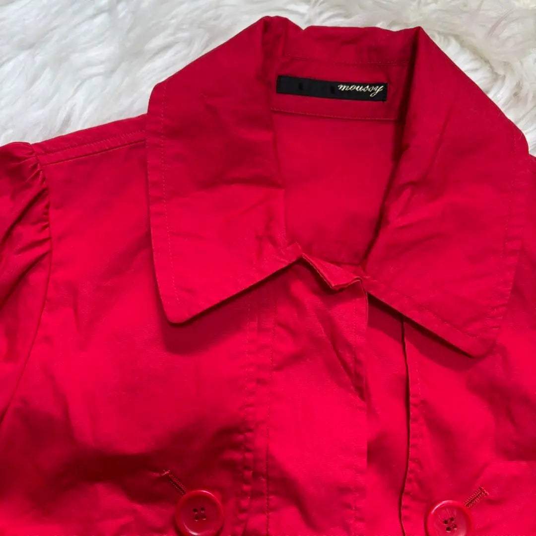 moussy trench coat style dress (1) red, flashy color, cotton, five-part sleeve