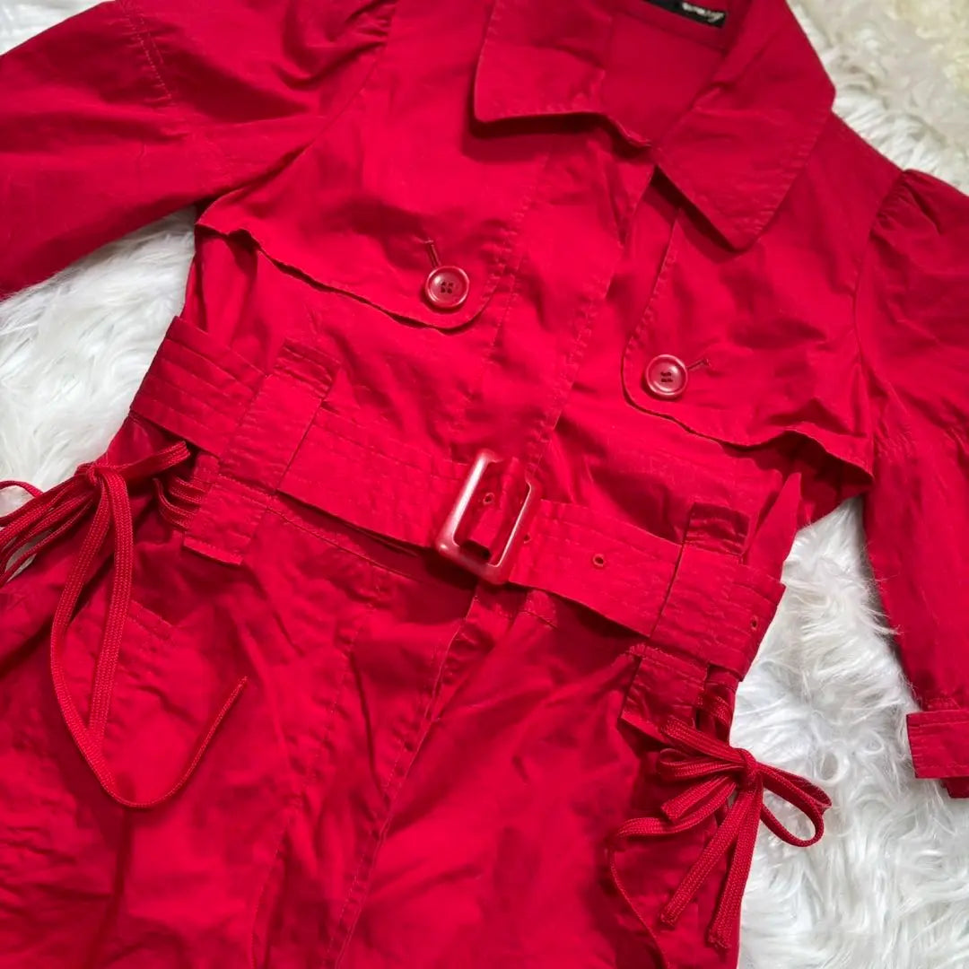 moussy trench coat style dress (1) red, flashy color, cotton, five-part sleeve