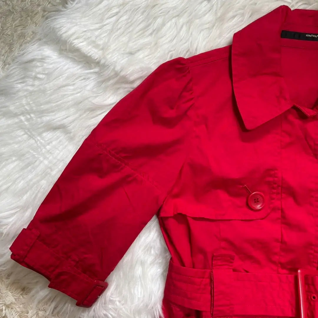 moussy trench coat style dress (1) red, flashy color, cotton, five-part sleeve