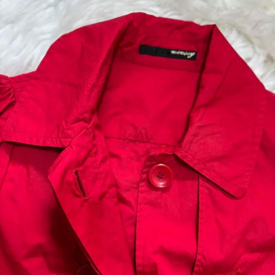 moussy trench coat style dress (1) red, flashy color, cotton, five-part sleeve