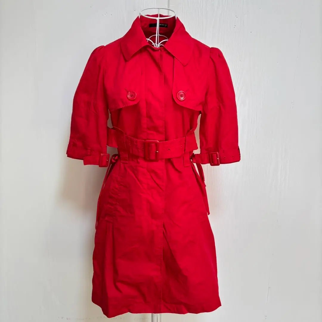 moussy trench coat style dress (1) red, flashy color, cotton, five-part sleeve