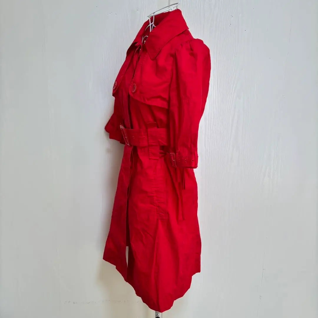 moussy trench coat style dress (1) red, flashy color, cotton, five-part sleeve