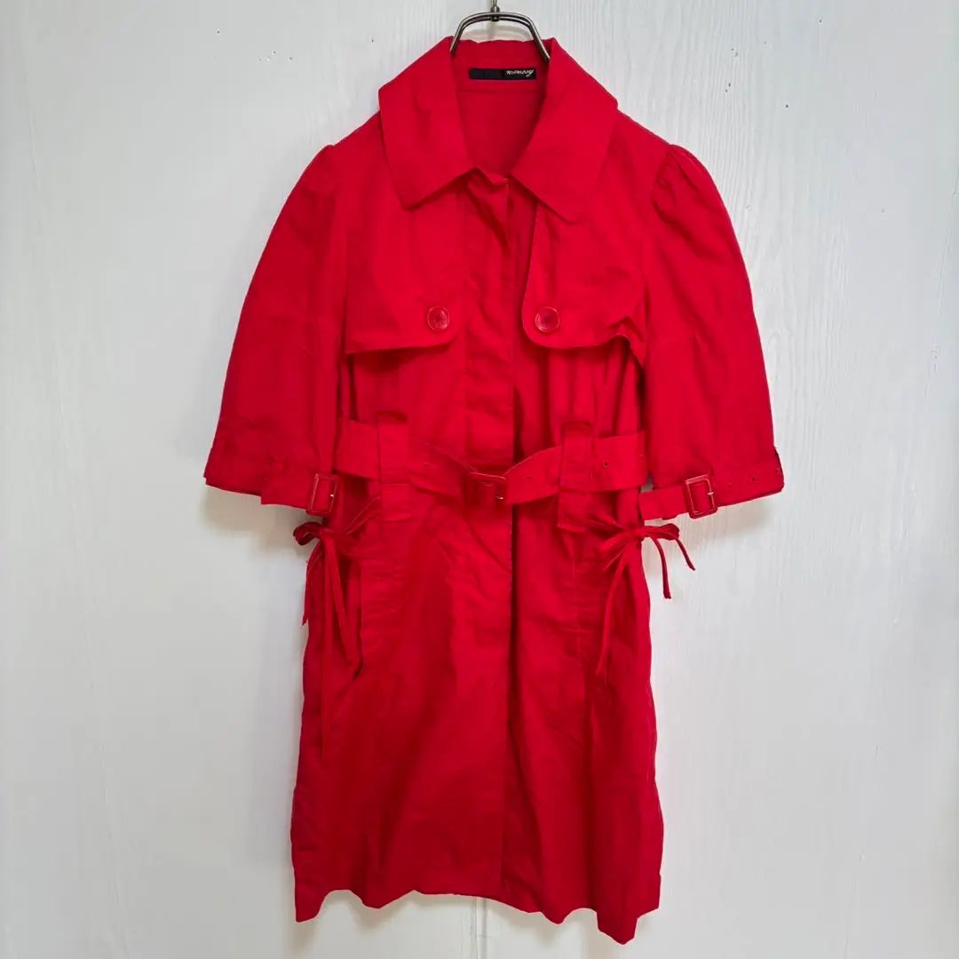 moussy trench coat style dress (1) red, flashy color, cotton, five-part sleeve