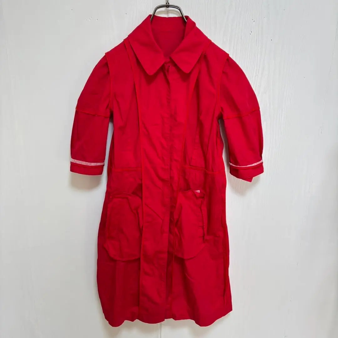 moussy trench coat style dress (1) red, flashy color, cotton, five-part sleeve