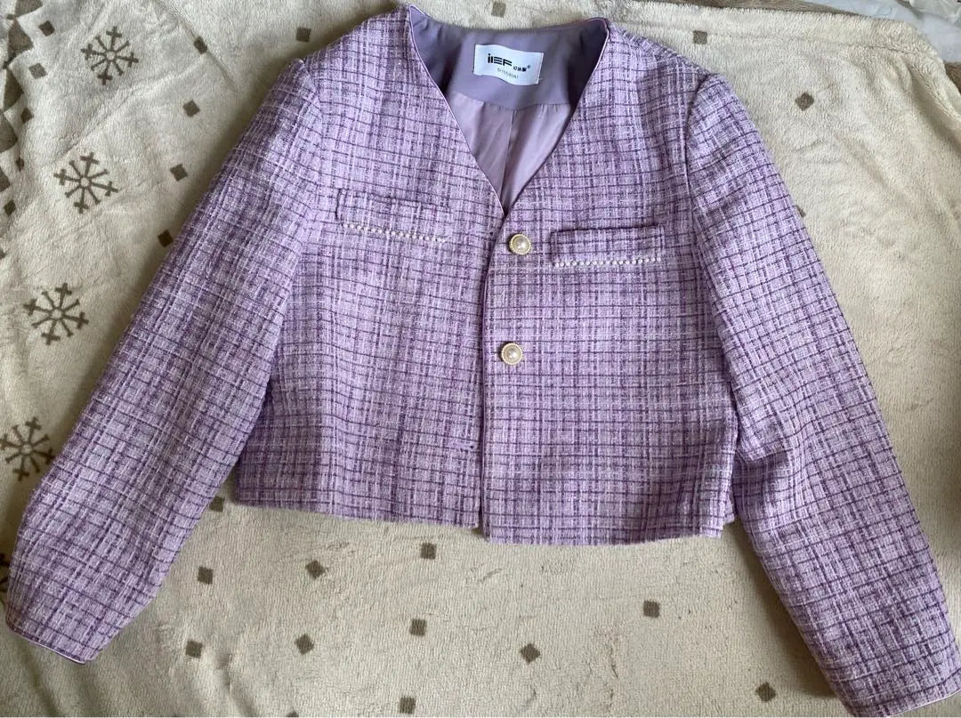 Purple tweed collarless jacket